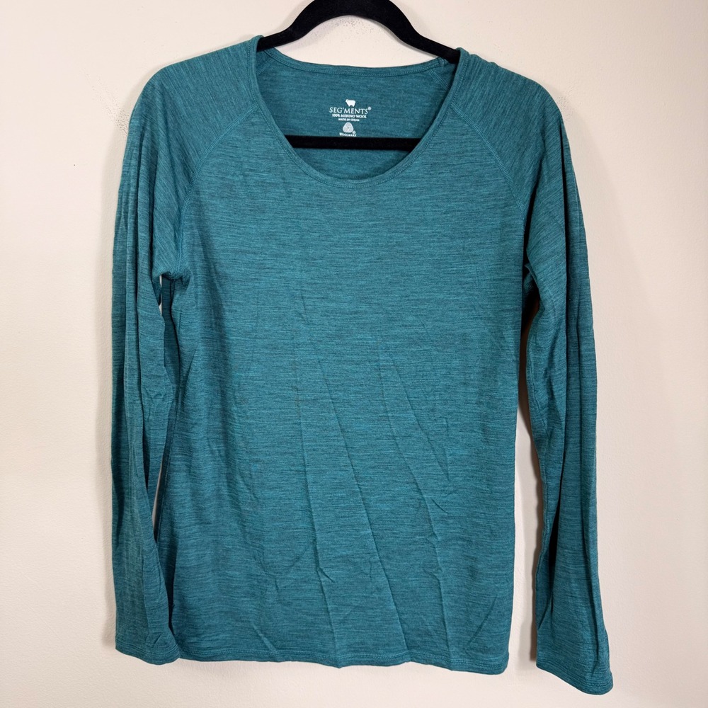 Segments Womens Merino Wool Long Sleeve Base Layer Top Teal Green Heathered L